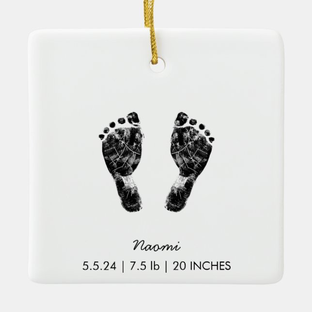 Custom Footprint  | Upload Your Baby Footprint To Ceramic Ornament (Front)