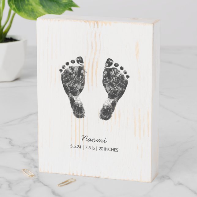 Custom Footprint  | Upload Your Baby Footprint To  Wooden Box Sign (In Situ Vertical)