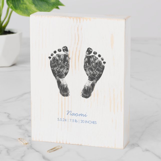 Custom Footprint  | Upload Your Baby Footprint To  Wooden Box Sign (In Situ Vertical)