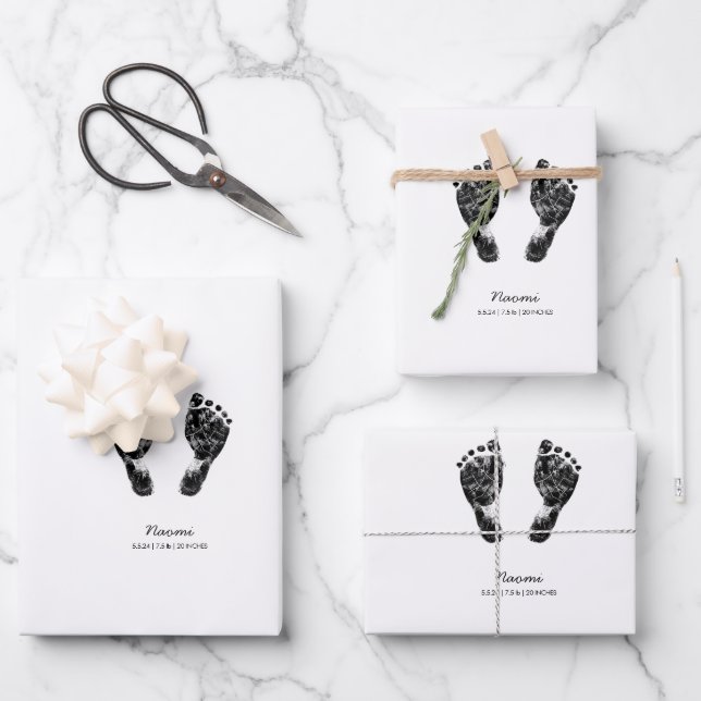 Custom Footprint  | Upload Your Baby Footprint To  Wrapping Paper Sheets (Front)