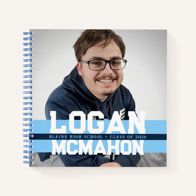 Custom for Brian Baby Blue & Navy Photo Graduation Notebook (Front)