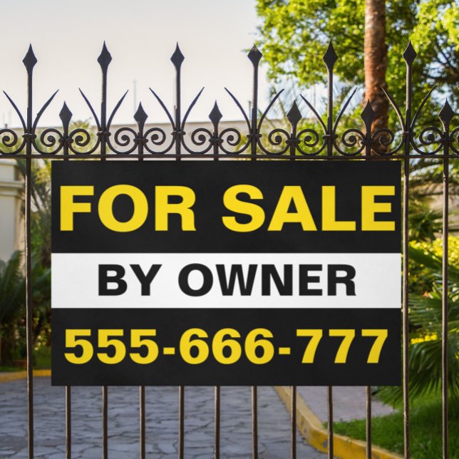 Custom For Sale By Owner Real Estate Realty Black  Banner (black gold for sale by owner outdoor banner)