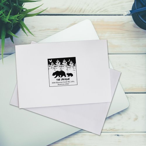 Custom Forest Bear Family Return Address   Rubber Stamp