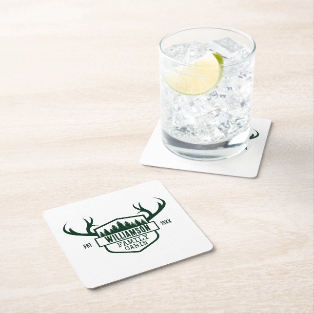 Custom forest cabin  square paper coaster (Insitu)