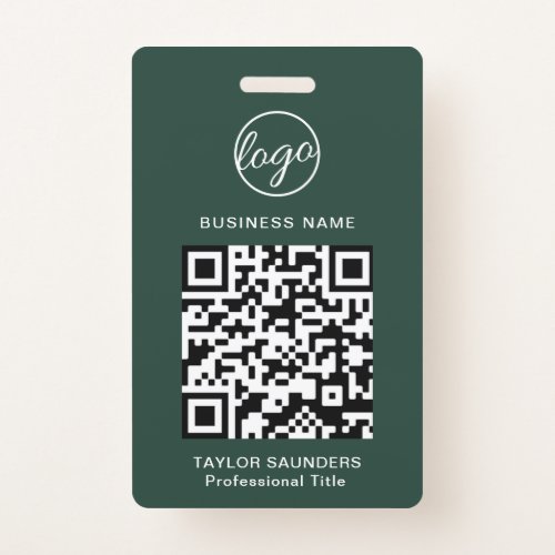 Custom Forest Green Logo QR Code Employee ID Staff Badge