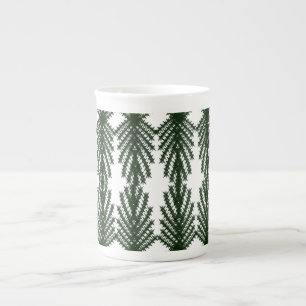 Custom Forest Green Pine Tree Abstract Pattern Bone China Mug