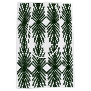 Custom Forest Green Pine Tree Abstract Pattern Medium Gift Bag