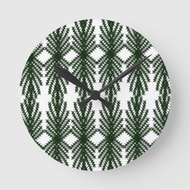 Custom Forest Green Pine Tree Abstract Pattern Round Clock (Front)