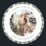 Custom Forest Green Plaid Rustic Photo Christmas Classic Round Sticker<br><div class="desc">Custom Forest Green Plaid Rustic Photo Christmas Classic Round Sticker</div>