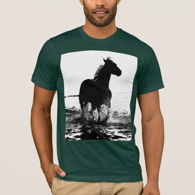 Custom Forest Green Running Horse Elegant Modern T-Shirt (Front)