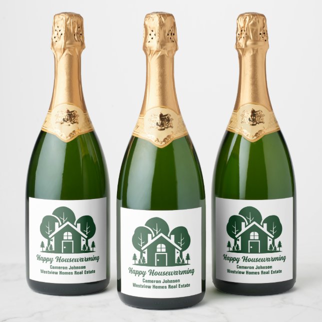 Custom Forest Real Estate Company Marketing Sparkling Wine Label (Bottles)