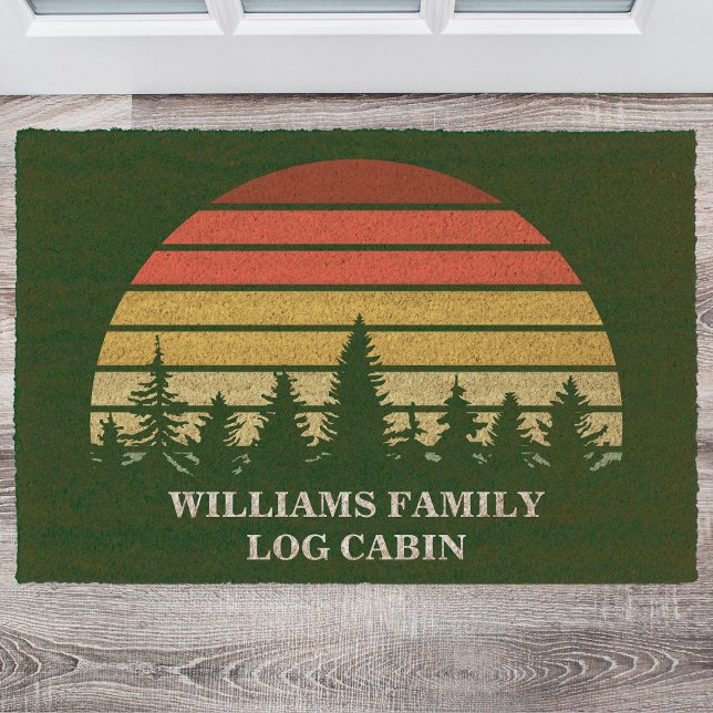Custom Forest Sunset Log Cabin Green Fiber Doormat (Creator Uploaded)
