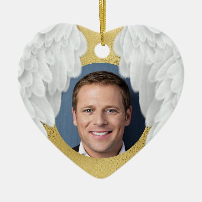 Custom Forever Angel Wings Photo Memorial  Ceramic Ornament (Front)