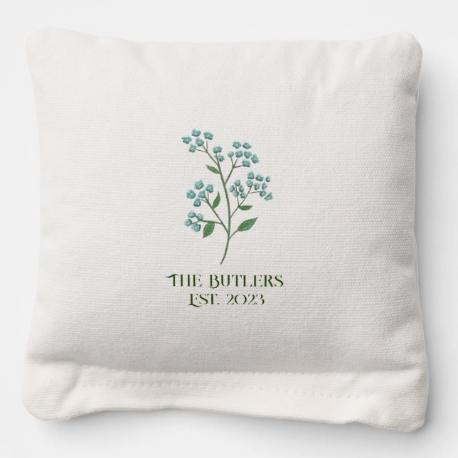 Custom Forget Me Not Wedding Weekend Cornhole Bags (Front)