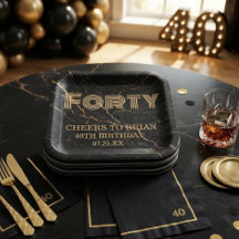 Custom "Forty" Black Marble & Gold Birthday Party