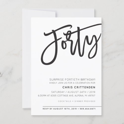 CUSTOM FORTY modern birthday party for Chris Invitation