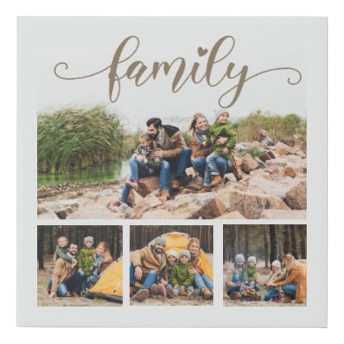 Custom Four Family Photo Collage Cute Script Text Faux Canvas Print
