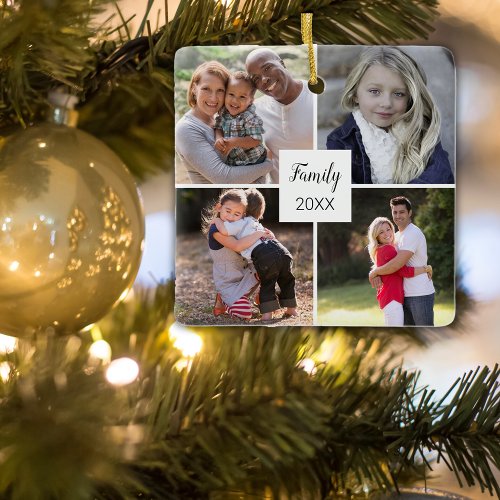 Custom Four Instagram Photo Collage Christmas Ceramic Ornament