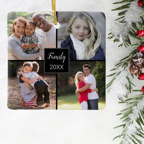 Custom Four Instagram Photo Collage Christmas Ceramic Ornament