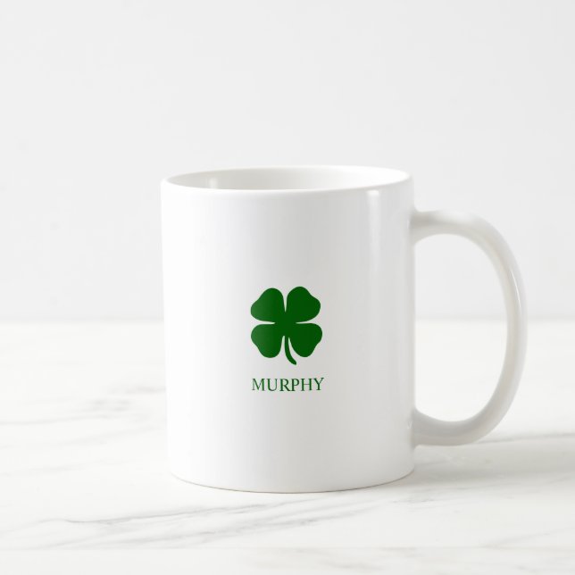 Custom Four Leaf Clover Emerald Green Lucky Coffee Mug (Right)