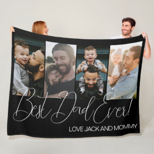 Custom Four Photo Collage Best Dad Ever Fleece Blanket