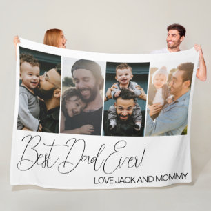 Custom Four Photo Collage Best Dad Ever Fleece Blanket