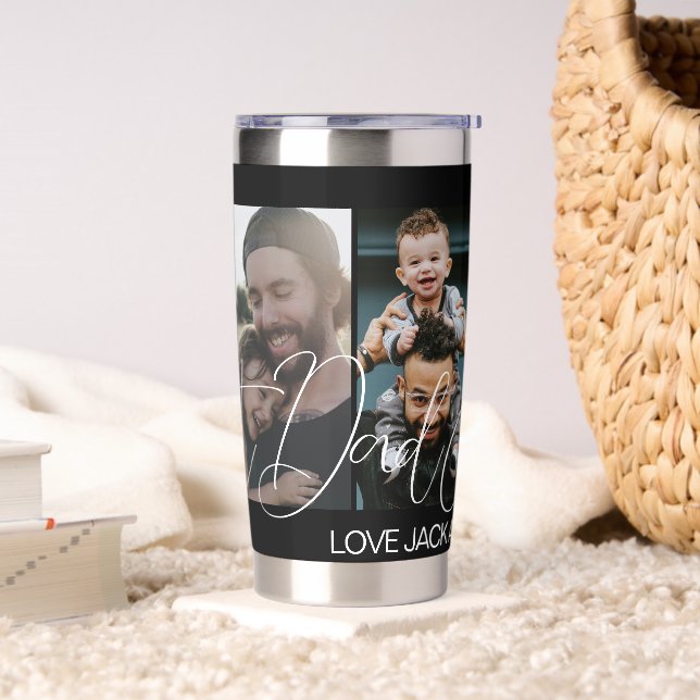 Custom Four Photo Collage Best Dad Ever Insulated Tumbler (Living Room)