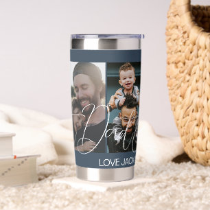 Custom Four Photo Collage Best Dad Ever Navy Insulated Tumbler