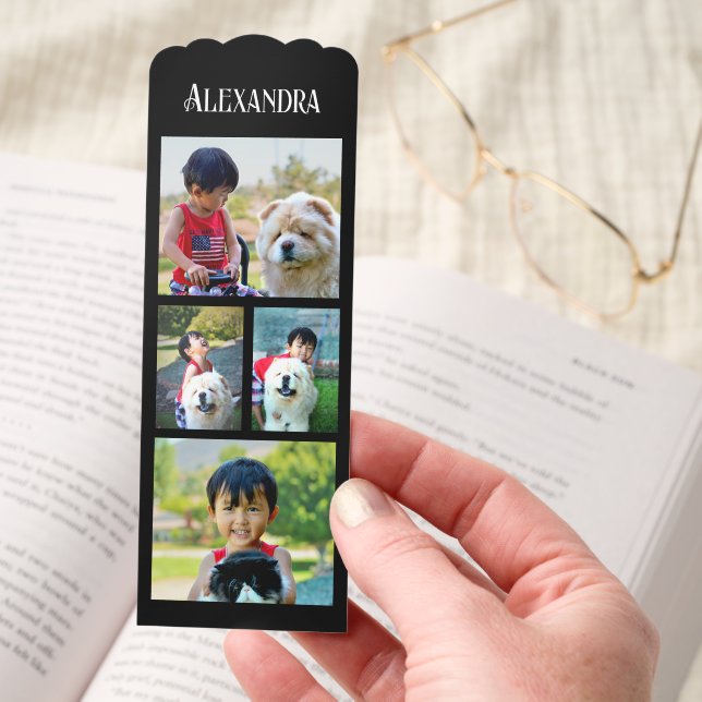Custom Four Photo Collage Personalized Name Bookmarks (Hand)