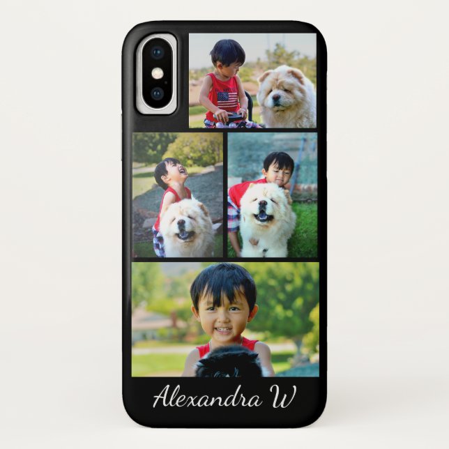 Custom Four Photo Collage Personalized Name Case-Mate iPhone Case (Back)