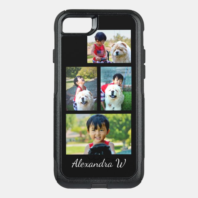 Custom Four Photo Collage Personalized Name Otterbox iPhone Case (Back)