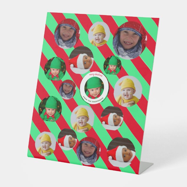 Custom Four-Photo 🎄 Holiday Christmas Pedestal Sign (Front)