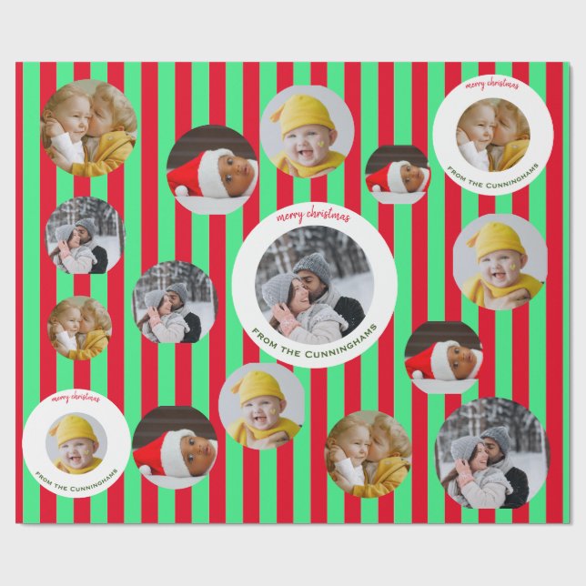 Custom Four-Photo 🎄 Holiday Christmas Wrapping Paper (Flat)