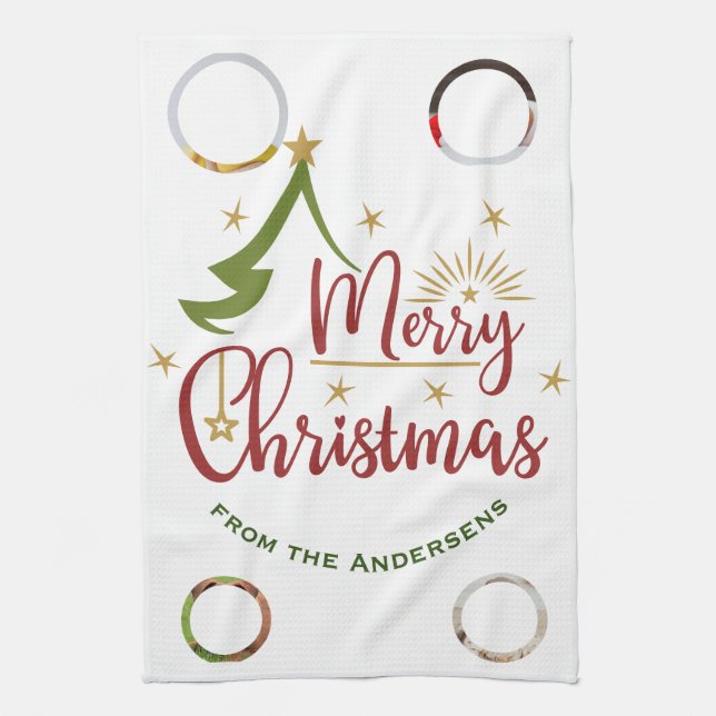 Custom Four-Photo 🎄 Holiday Gift Kitchen Towel (Vertical)