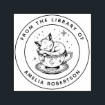 Custom Fox Bookplate Stamp<br><div class="desc">Add a magical touch to your library with this personalized bookplate stamp featuring a peaceful fox curled up in a starry teacup. The elegant mix of serif and script fonts reads “This Book Belongs To, ” making it a lovely choice for marking your favorite reads. A charming gift for book...</div>
