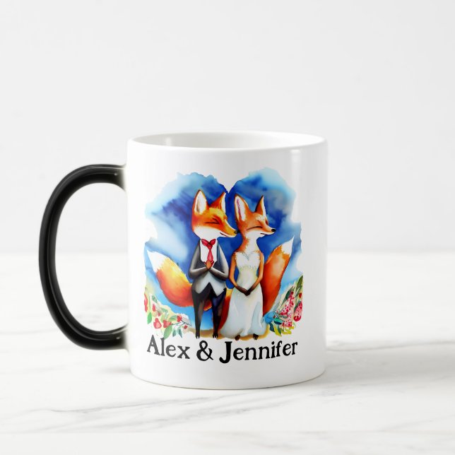Custom Fox Couple Names Personalized Color Morph Mug (Left)