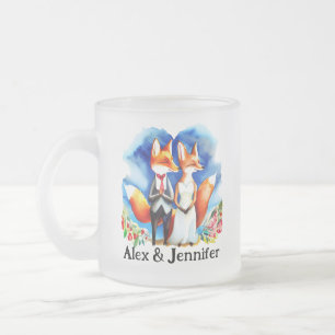 Custom Fox Couple Names Personalized Frosted Glass Coffee Mug
