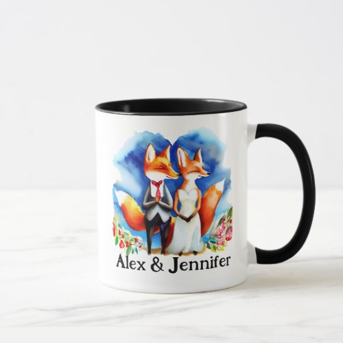 Custom Fox Couple Names Personalized Mug