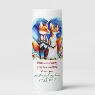 Custom Fox Couple Names Personalized Pillar Candle