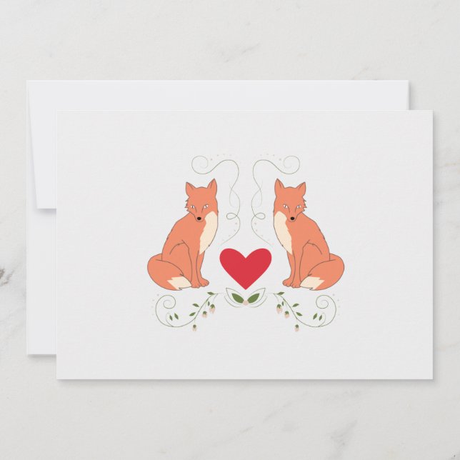 Custom Fox & Hearts Print Invitation (Back)