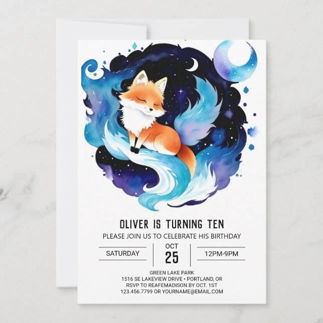 Custom Fox Printable Birthday Invitation (Front)