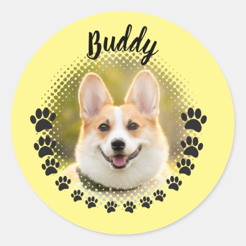 Custom Frame Dog Portrait Name Classic Round Sticker