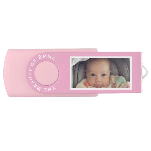 Custom Framed Baby or Family Photo Pink  Flash Drive (Front)