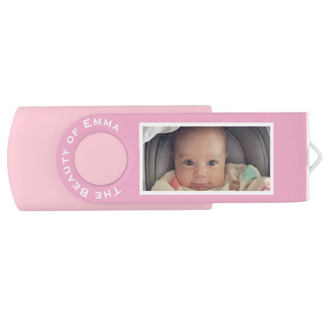 Custom Framed Baby or Family Photo Pink  Flash Drive (Front)