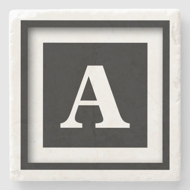 Custom Framed Monogram Marble Stone Coaster (Front)