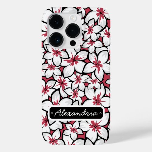 Custom Frangipani Pattern Fuchsia Pink and White Case_Mate iPhone 14 Pro Case