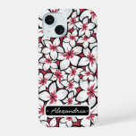 Custom Frangipani Pattern Fuchsia Pink and White iPhone 15 Case