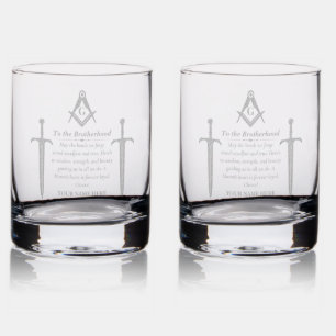 Custom Freemason Brotherhood Toast Tyler's Sword Rocks Glass