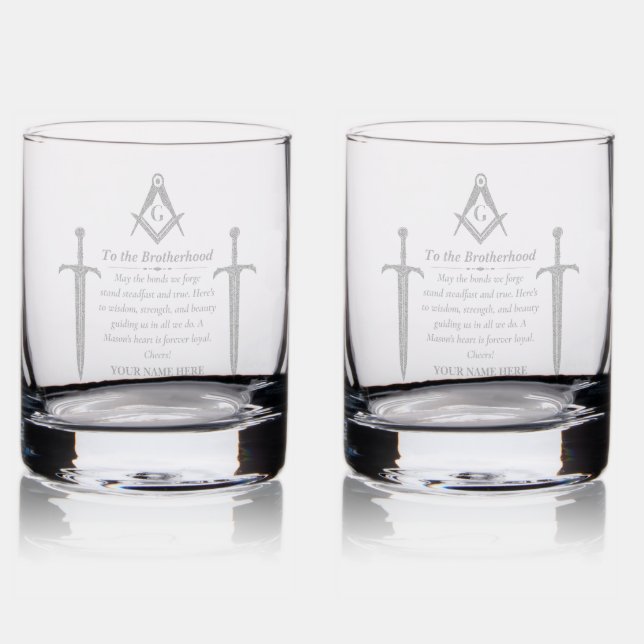 Custom Freemason Brotherhood Toast Tyler's Sword Rocks Glass (Glassware)