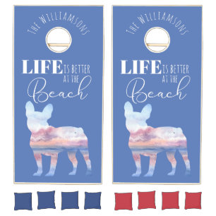 Custom French Bulldog Beach House Cornhole Set
